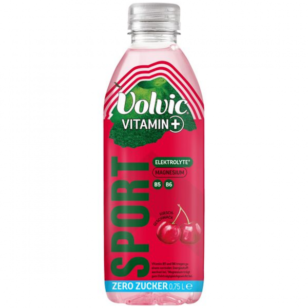 Volvic Sport Kirsche – leichtes Vitaminwasser mit fruchtigem Kirschgeschmack.