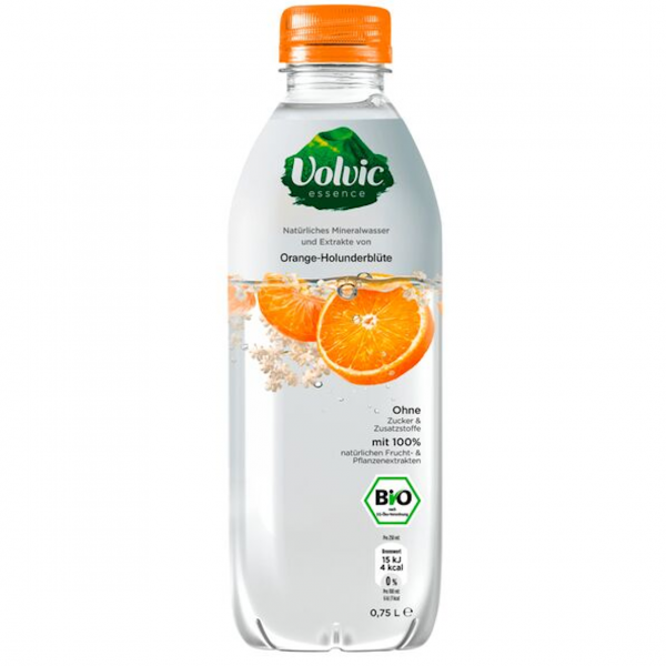 Volvic BIO Orange‑Holunder – leichtes, natürliches Bio‑Wasser mit zartem Aroma.