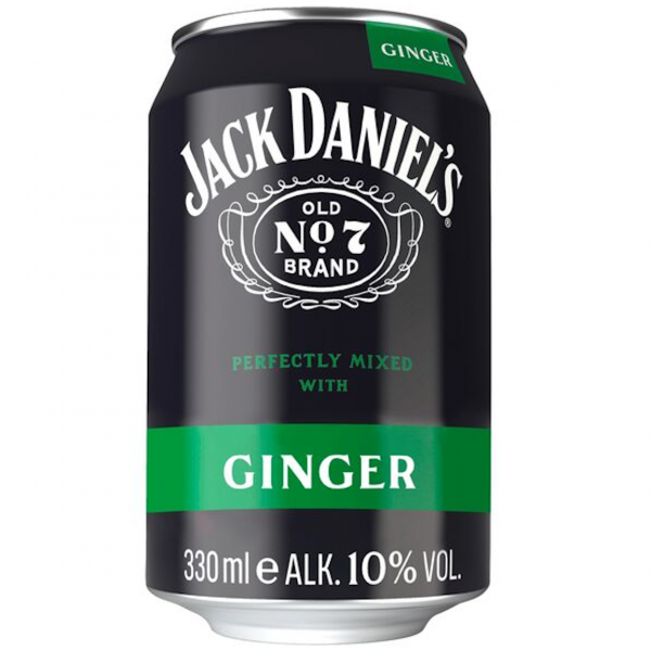 Dose Jack Daniel’s & Ginger, grün‑schwarzes Design, Whiskey‑Ginger‑Mixgetränk