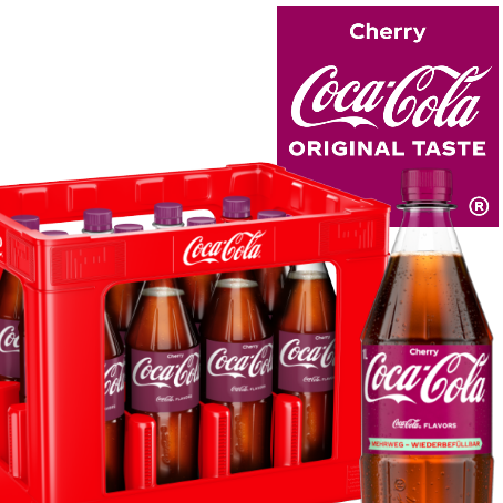 Coca‑Cola Cherry 1 L PET Mehrweg – klassische Cola mit fruchtiger Kirschnote.